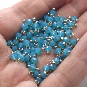 4 mm , Rhodium Plated  Turquoise  Curled With Nails Link Crystal Beads  - Hole 2 mm -  NF0534