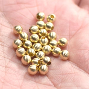 5 mm  , Raw Brass Round One Side is Closed Solid Ball Beads - Hole  2.5 mm