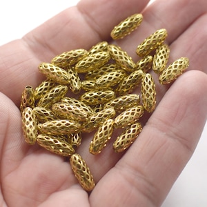 4.5 x 12 mm ,  Raw Brass Oval Filigree Tube Charms - 2 mm Hole