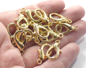 11 x 21 mm , 24K Shiny Gold Plated Lobster Clasps - 5