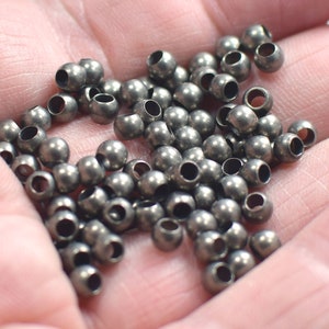 4 mm ,  Antique Silver  Round Solid  Ball Beads - Hole 2.5 mm