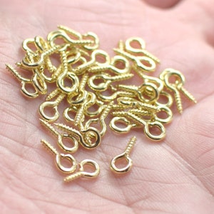 5 x 10 mm ,  Gold Tone Tiny Eye Screws For Pendants - Screws Thicknes 1.2 mm