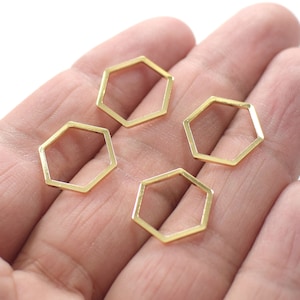 1 x 14 mm , 24K Shiny Gold Plated Hexagon Ring Circle Shape Charms  - NF0543