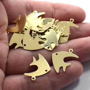 Raw Brass Angel Fish Figure Charms - 0.5 x 15 x 18 mm