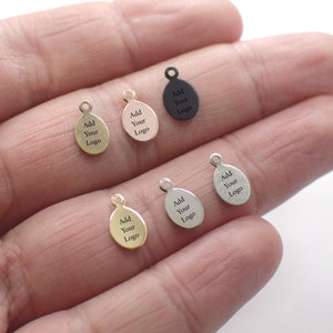 Custom Jewelry Logo Charms -Personalized Logo Charms -Jewelry Tag Charms - 0.5 x 6.5 x 11 mm Oval Jewelry Logo Charms-Jewelry Label Findings