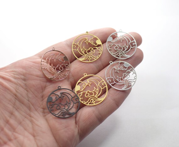 0.6 X 27 X 30 Mm , Laser Cut Round Crescent Star Charms 0.6 X 27 X 30 Mm , Laser Cut Round Crescent Star Charms