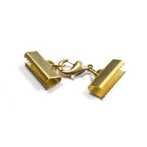 Raw Brass  14  mm Ribbon Crimps End Finished Connectors , Crimp End with Lobster