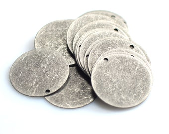 Antique Silver Charms-Round  1 Hole  Findings ,  0.5 x 20 mm , Charms ,  Stamping Disc