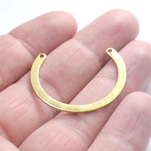 0.8 x 28 x 34 , Raw Brass C  Shape Charms  - 2 Hole