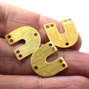 Raw Brass Textured U Shape Findings  5 Hole  -  0.8 x 15 x 15 mm