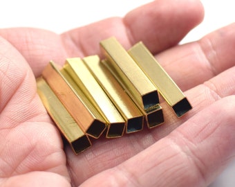 5 x 5 x 30 mm , Raw Brass Square Tube Findings - 4.7 mm Hole Square