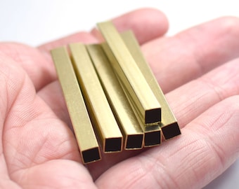 5 x 5 x 50 mm , Raw Brass Square Tube Findings - 4.7 mm Hole Square