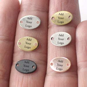 Custom Jewelry Logo Charms -Personalized Logo Charms  - 0.8 x 7 x 11 mm Oval Jewelry Logo Charms-Jewelry Label Findings -2 Hole