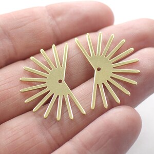 0.8 x 19 x 30  mm , Half Sun Shape Raw Brass Charms - 1 Hole