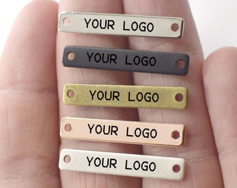 Custom Logo Rectangle Label Tag - Personalized Logo Charms -Jewelry Tag Charms - 0.8 x 5 x 30 mm - Rectangular Label Findings - 2 Hole