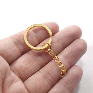 25 mm Round  ( Total Lentgh 55 mm ) , 24K Shiny Gold Plated Key Chain Rings Findings  - Wholesale
