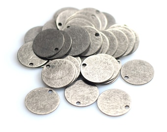Antique Silver Charms-Round  1 Hole Coin Findings ,  0.5 x 12 mm , Charms ,  Stamping Disc