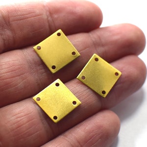 Raw Brass  Square  Shape Blanks  -   4 Hole   Findings ,  0.5 x 13 x 13 mm
