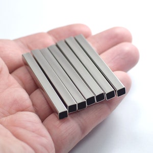5 x 5 x 50 mm , Silver Tone  Square Tube Findings - 4.7 mm Hole Square