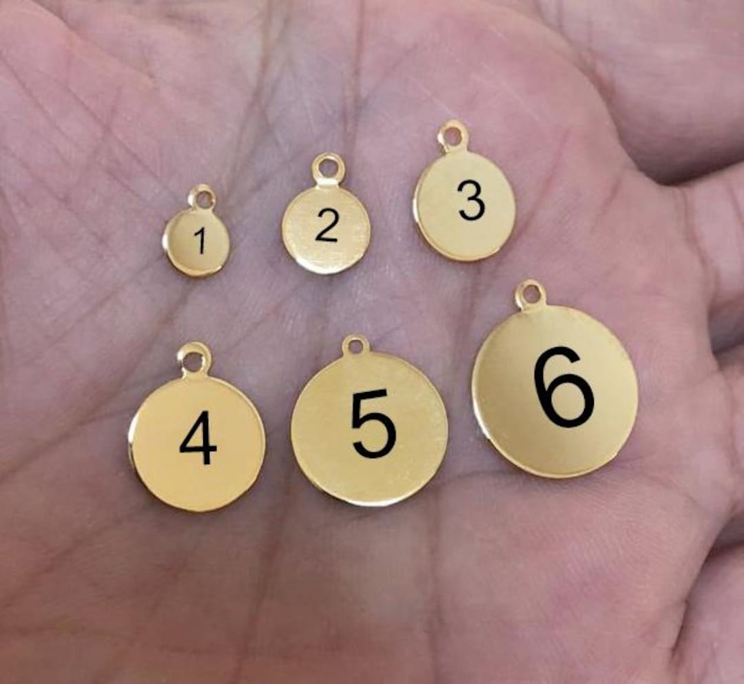 Custom Laser Round Number Engraved Tag , Gold Plated Jewelry ...