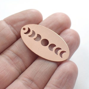 0.8 x 19  x 35  mm , Raw Copper Phases of Moon Oval Shape Charms  -  1 Hole