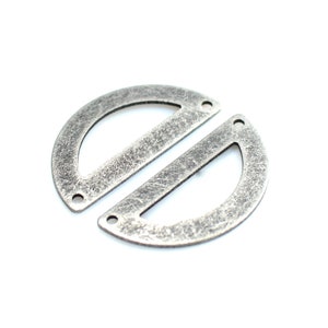 0.8 x 15 x 30 mm , Silver Tone  Semi Circle  Charms  - 2 Hole