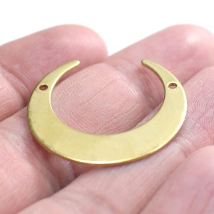 0.8 x 28 x 30 mm ,Raw Brass  Crescent Shape Charms -  2 Hole