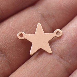 0.8 x 13 x 16  mm , Raw Copper Star Shape Charms -  2 Hole Necklace Star Findings