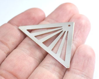 0.5 x 35 x 45 mm ,  Silver  Triangle  Shape Charms -  1 Hole