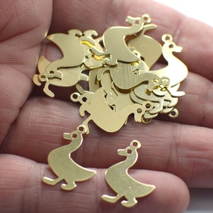 Raw Brass Duck Figure Charms - 0.5 x 13 x 20 mm