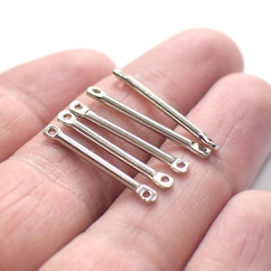 2 x 25 mm , Silver Tone  Solid Round Rod Findings  - 2 Hole