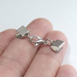 Silver Tone 7 mm Ribbon Crimps End Finished Connectors , Crimp End with Lobster