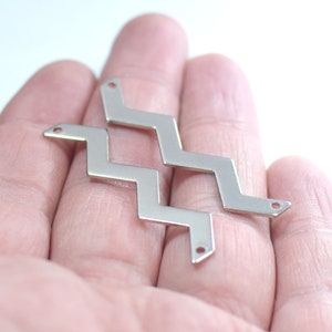 0.8 x 4 x 45  mm , Silver Tone  Zigzag Shape Charms - 2 Hole