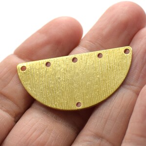 0.8 x 20 x 40 mm ,  Raw Brass Textured Semi Circle Charms  - 6 Hole