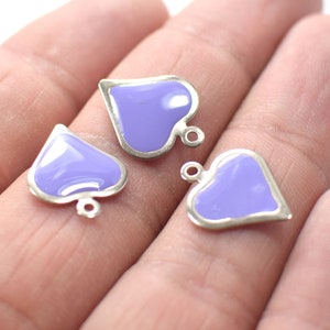 13 x 16 mm , Silver Tone Color - Heart Purple Enamel Necklace, Heart  Purple  Enamel Pendant - 1 Hole