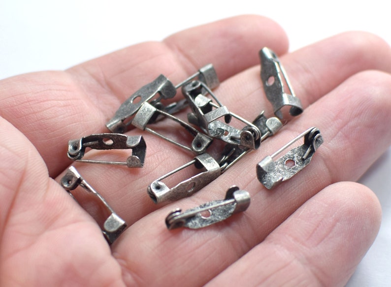 Antique Silver Safety Brooch Back Pin Findings 4.5 x 15 mm