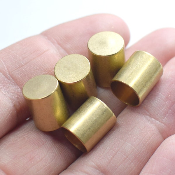 10 x 12 mm , Raw Brass Round Cord End Caps - Hole 9.2 mm