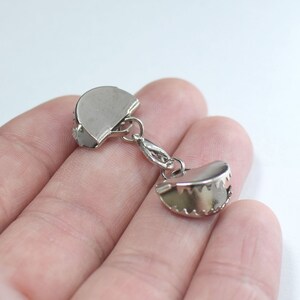 Silver Tone  15 mm D Shape Ribbon Crimps End Finished Connectors , Crimp End with Lobster