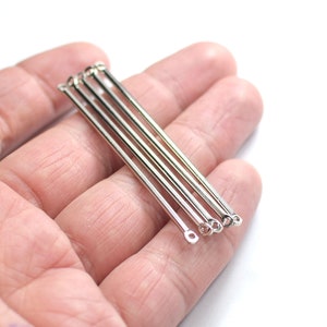 2 x 60 mm , Silver Tone  Solid Round Rod Findings  - 2 Hole