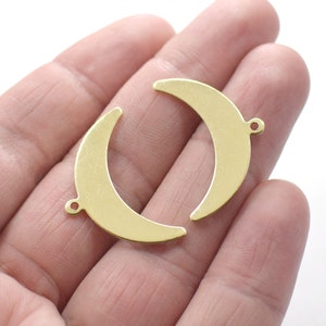 0.8 x 10 x 30 mm , Raw Brass  With Handle Crescent Shape Charms -  1 Hole Crescent  Findings