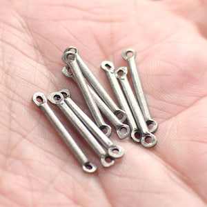 2 x 20 mm , Antique Silver  Solid Round Rod Findings  - 2 Hole
