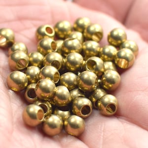 6 mm ,  Raw Brass Round Solid Ball Beads - Hole 3 mm