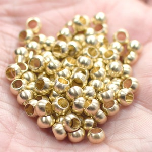 3 x 5  mm ,  Raw Brass Round  Ball Beads - Hole 3 mm