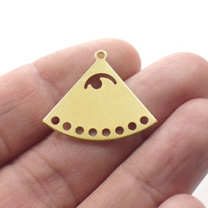 Raw Brass Fan Charms - 0.8 x 23 x 26 mm
