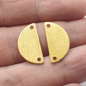 0.8 x 10 x 20 mm ,  Raw Brass Textured Semi Circle Charms  - 2 Hole