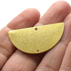 0.8 x 20 x 40 mm ,  Raw Brass Textured Semi Circle Charms  - 2 Hole