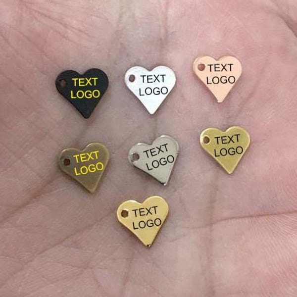 Custom Jewelry Logo Charms -Personalized Heart Logo Charms -Jewelry Tag Charms - 0.8 x 9 mm - Jewelry Label Findings