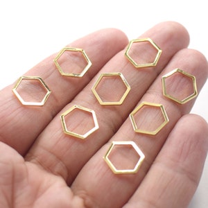 1 x 12 mm , 24K Shiny Gold Plated Hexagon Ring Circle Shape Charms  - NF0542