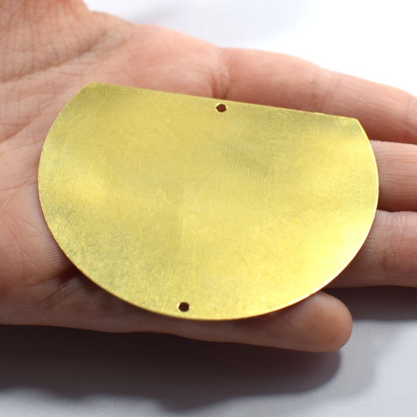 Raw Brass Semi Circle Shape  2 Hole  -  0.5 x 41 x 52 mm Semi Circle