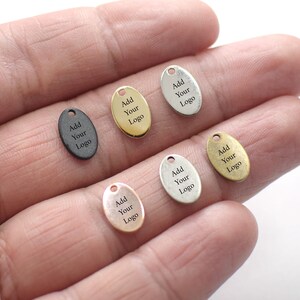 Custom Jewelry Logo Charms -Personalized Logo Charms -Jewelry Tag Charms - 0.8 x 7 x 11 mm Oval Jewelry Logo Charms-Jewelry Label Findings